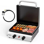 ROVSUN 2 Burner Propane Gas Griddle with Ignition, Lid & Regulator, 20000BTU Potatble Grill for Backyard Patio Outdoor Camping Grilling Cooking BBQ