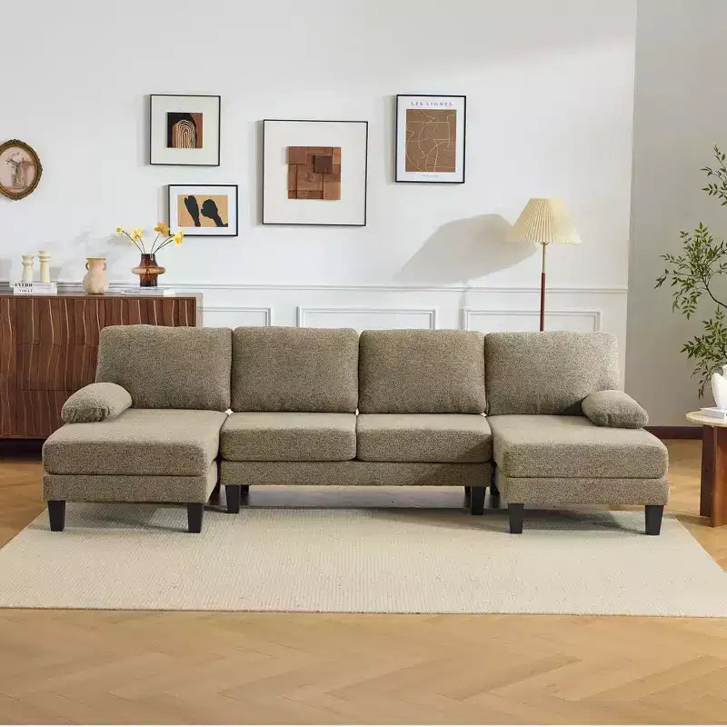 Karl Home |110 in. W Pillow Top Arm Chellie 4-Seat U-shaped Sofa in Green