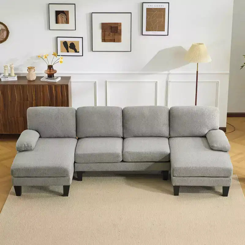 Karl Home |110 in. W Pillow Top Arm Chellie 4-Seat U-shaped Sofa in Green