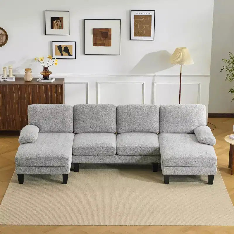 Karl Home |110 in. W Pillow Top Arm Chellie 4-Seat U-shaped Sofa in Green