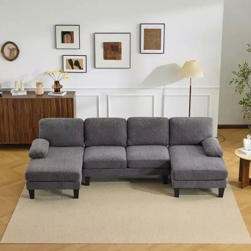 Karl Home |110 in. W Pillow Top Arm Chellie 4-Seat U-shaped Sofa in Green