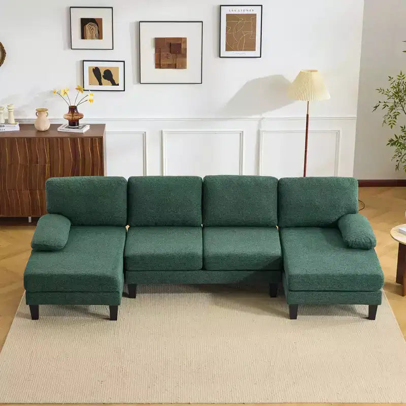 Karl Home |110 in. W Pillow Top Arm Chellie 4-Seat U-shaped Sofa in Green