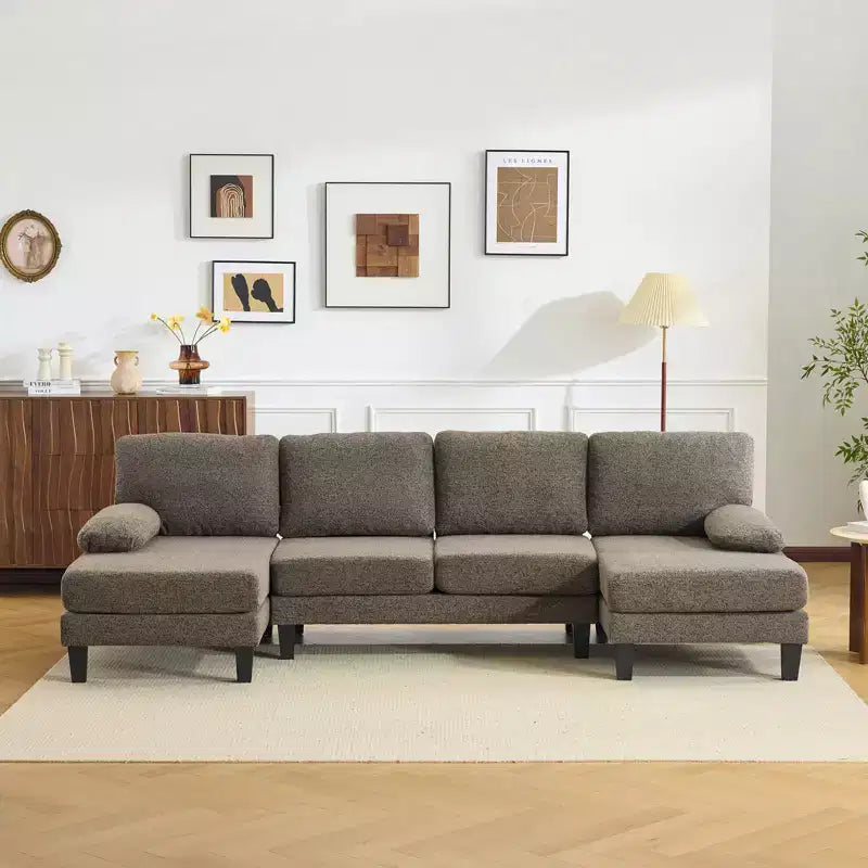 Karl Home |110 in. W Pillow Top Arm Chellie 4-Seat U-shaped Sofa in Green