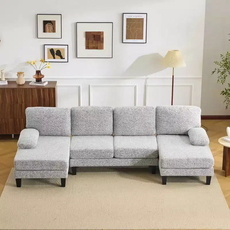 Karl Home |110 in. W Pillow Top Arm Chellie 4-Seat U-shaped Sofa in Green