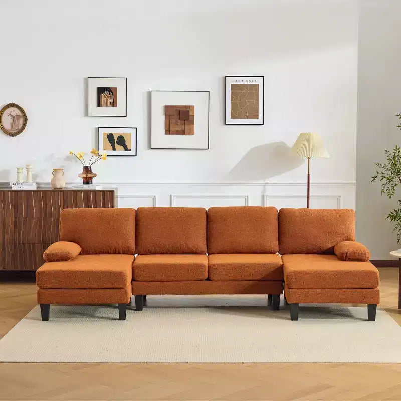 Karl Home |110 in. W Pillow Top Arm Chellie 4-Seat U-shaped Sofa in Green