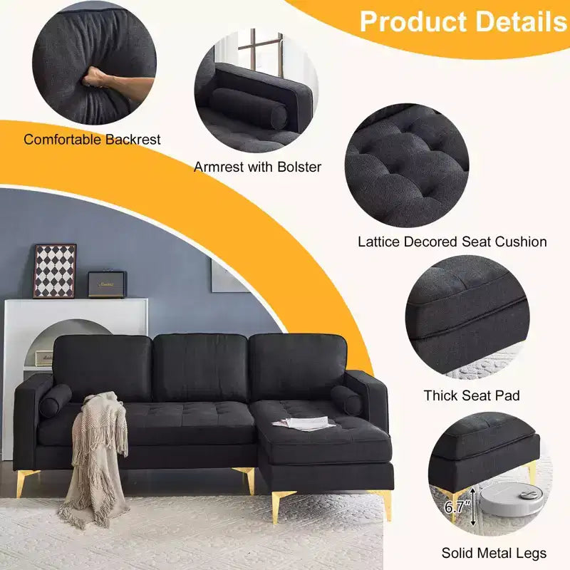 Karl Home |85.8 in. W Square Arm Corduroy 3-Seat U-shaped Tufed Sofa in Beige with Ottoman