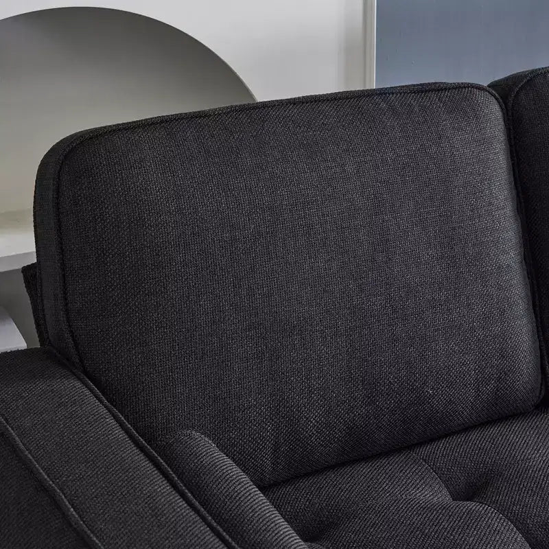 Karl Home |85.8 in. W Square Arm Corduroy 3-Seat U-shaped Tufed Sofa in Beige with Ottoman