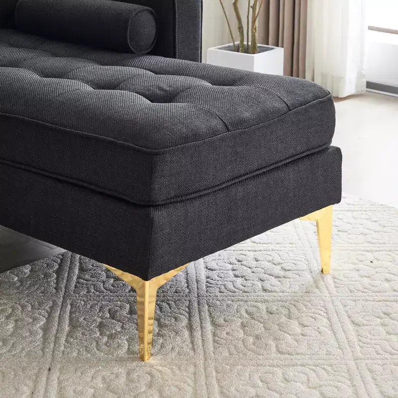 Karl Home |85.8 in. W Square Arm Corduroy 3-Seat U-shaped Tufed Sofa in Beige with Ottoman