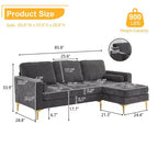 Karl Home |85.8 in. W Square Arm Corduroy 3-Seat U-shaped Tufed Sofa in Beige with Ottoman