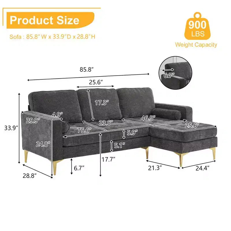 Karl Home |85.8 in. W Square Arm Corduroy 3-Seat U-shaped Tufed Sofa in Beige with Ottoman