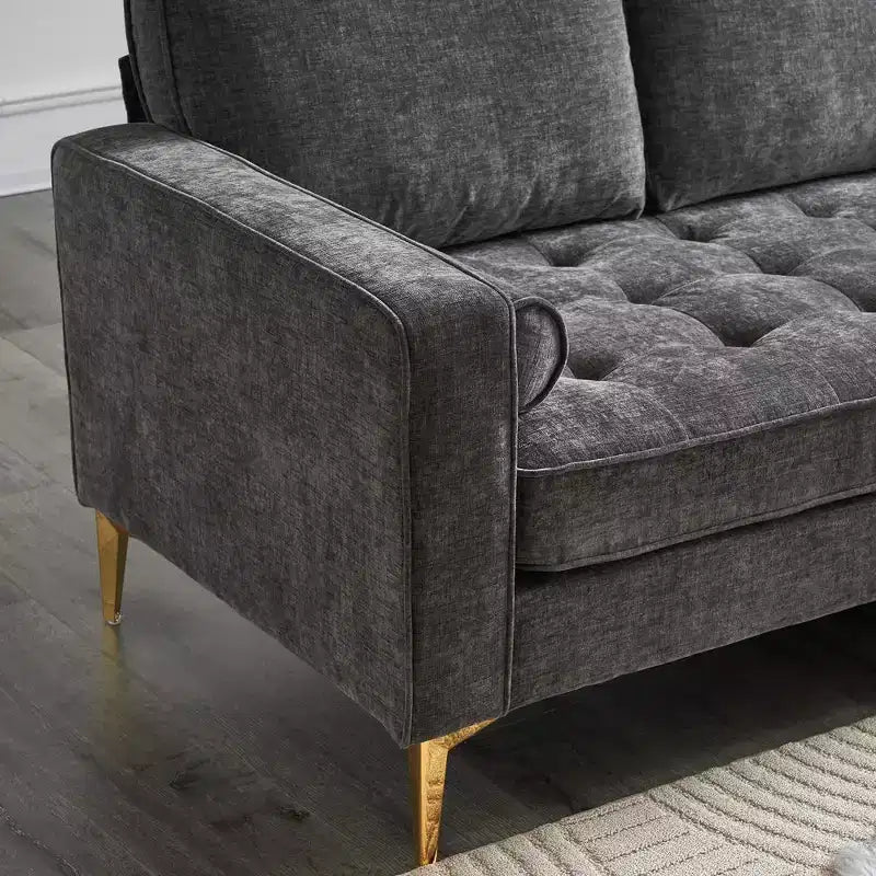 Karl Home |85.8 in. W Square Arm Corduroy 3-Seat U-shaped Tufed Sofa in Beige with Ottoman