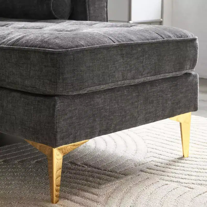 Karl Home |85.8 in. W Square Arm Corduroy 3-Seat U-shaped Tufed Sofa in Beige with Ottoman
