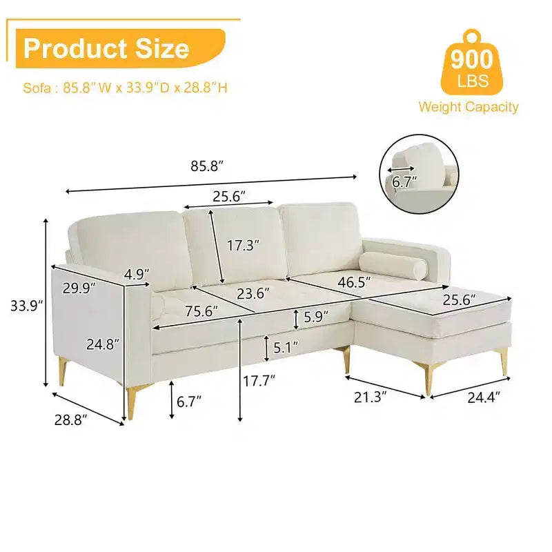 Karl Home |85.8 in. W Square Arm Corduroy 3-Seat U-shaped Tufed Sofa in Beige with Ottoman