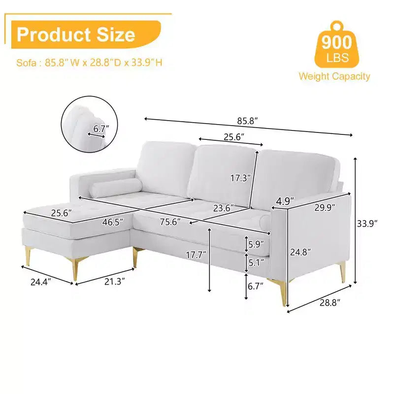 Karl Home |85.8 in. W Square Arm Corduroy 3-Seat U-shaped Tufed Sofa in Beige with Ottoman