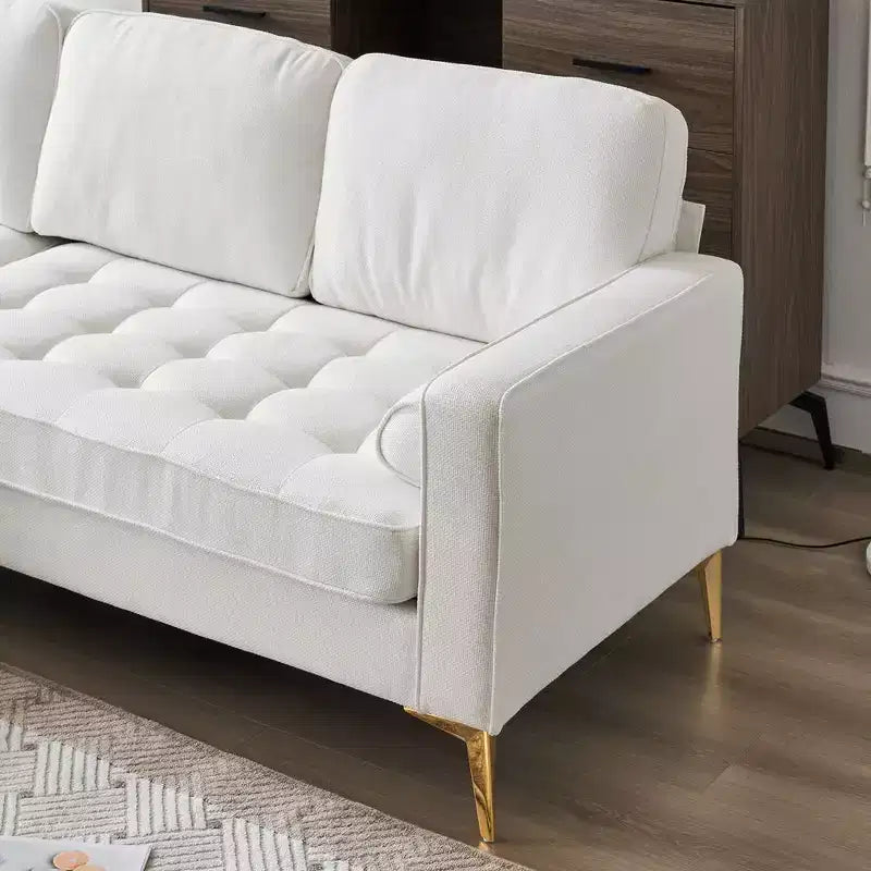 Karl Home |85.8 in. W Square Arm Corduroy 3-Seat U-shaped Tufed Sofa in Beige with Ottoman