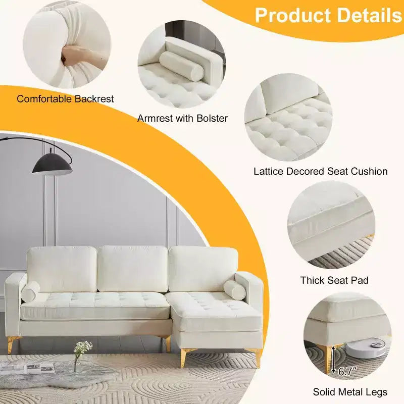 Karl Home |85.8 in. W Square Arm Corduroy 3-Seat U-shaped Tufed Sofa in Beige with Ottoman
