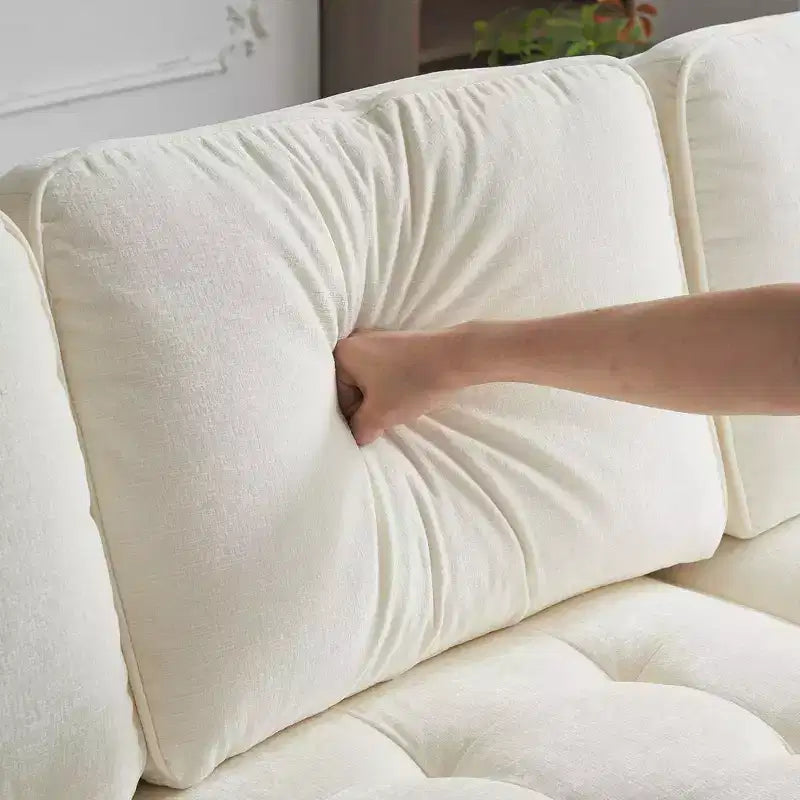 Karl Home |85.8 in. W Square Arm Corduroy 3-Seat U-shaped Tufed Sofa in Beige with Ottoman
