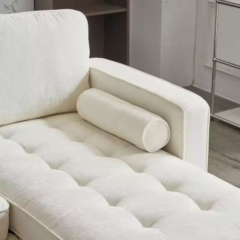 Karl Home |85.8 in. W Square Arm Corduroy 3-Seat U-shaped Tufed Sofa in Beige with Ottoman