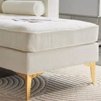 Karl Home |85.8 in. W Square Arm Corduroy 3-Seat U-shaped Tufed Sofa in Beige with Ottoman