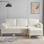 Karl Home |85.8 in. W Square Arm Corduroy 3-Seat U-shaped Tufed Sofa in Beige with Ottoman