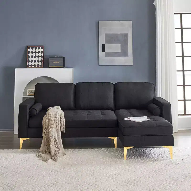 Karl Home |85.8 in. W Square Arm Corduroy 3-Seat U-shaped Tufed Sofa in Beige with Ottoman