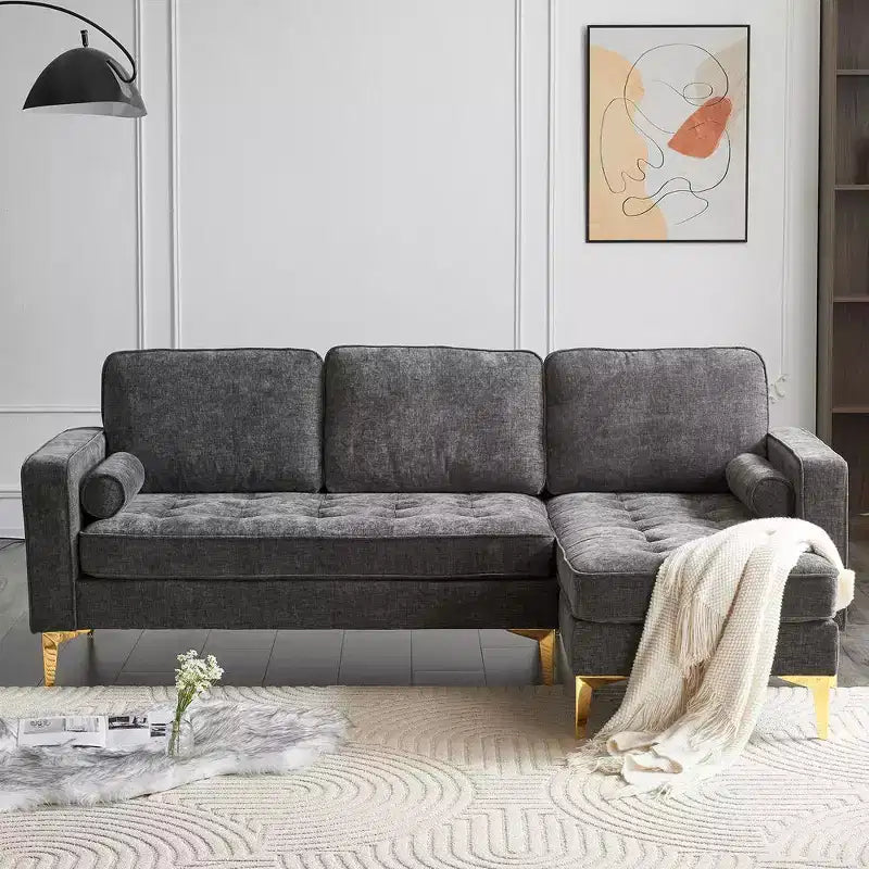 Karl Home |85.8 in. W Square Arm Corduroy 3-Seat U-shaped Tufed Sofa in Beige with Ottoman