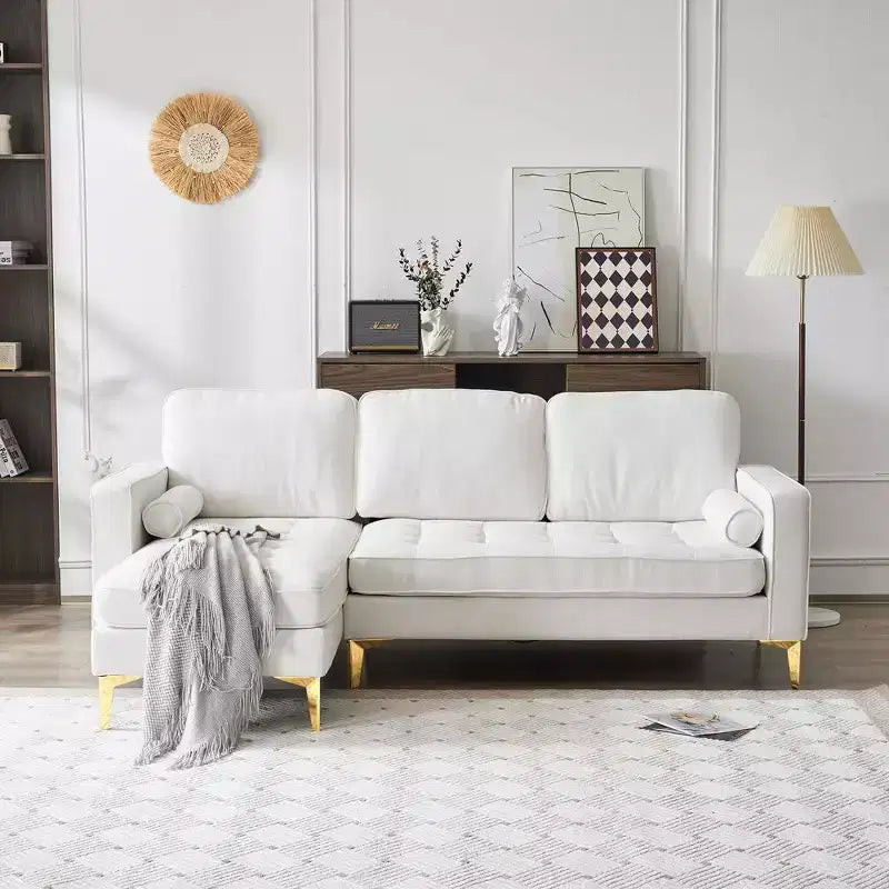 Karl Home |85.8 in. W Square Arm Corduroy 3-Seat U-shaped Tufed Sofa in Beige with Ottoman