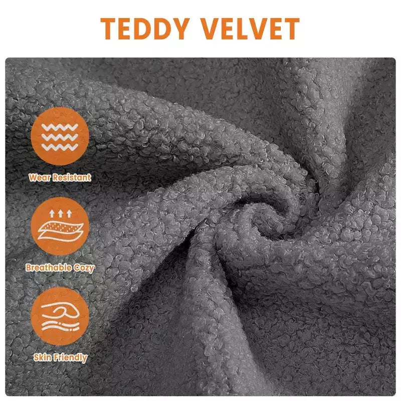 Canapé 3 places ergonomique fait main en velours Teddy avec support de 385 kg, coussin amovible et larges accoudoirs pour salon, chambre et appartement