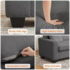 Canapé 3 places ergonomique fait main en velours Teddy avec support de 385 kg, coussin amovible et larges accoudoirs pour salon, chambre et appartement