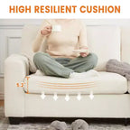Canapé 3 places ergonomique fait main en velours Teddy avec support de 385 kg, coussin amovible et larges accoudoirs pour salon, chambre et appartement
