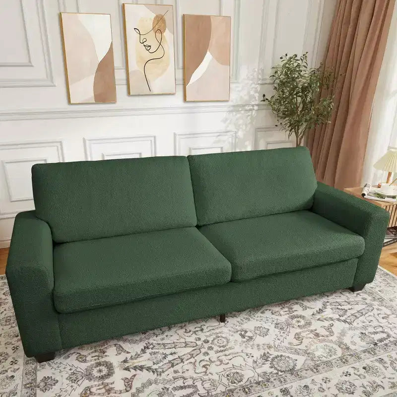Canapé 3 places ergonomique fait main en velours Teddy avec support de 385 kg, coussin amovible et larges accoudoirs pour salon, chambre et appartement