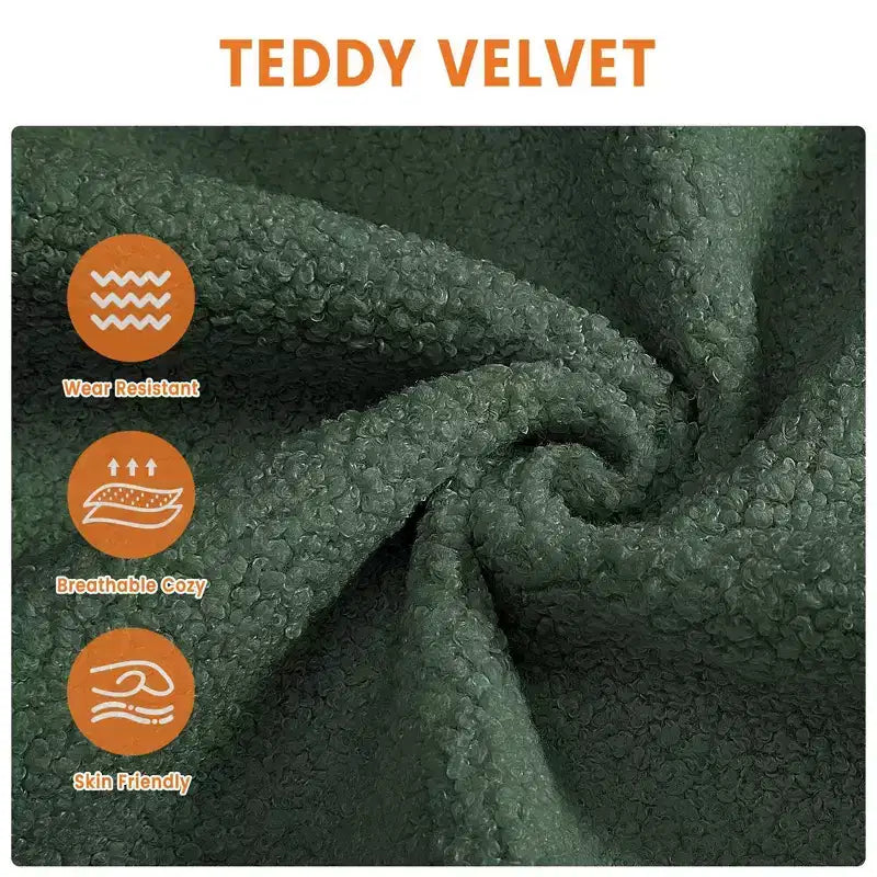 Canapé 3 places ergonomique fait main en velours Teddy avec support de 385 kg, coussin amovible et larges accoudoirs pour salon, chambre et appartement