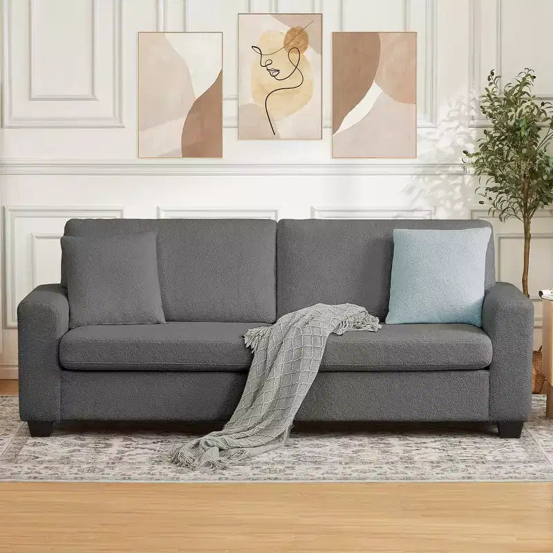 83 Teddy Velvet Handmade Ergonomic 3-Seat Sofa with 850 lb Support, Removable Cushion & Wide Armrests for Living Room Bedroom and Apartment
