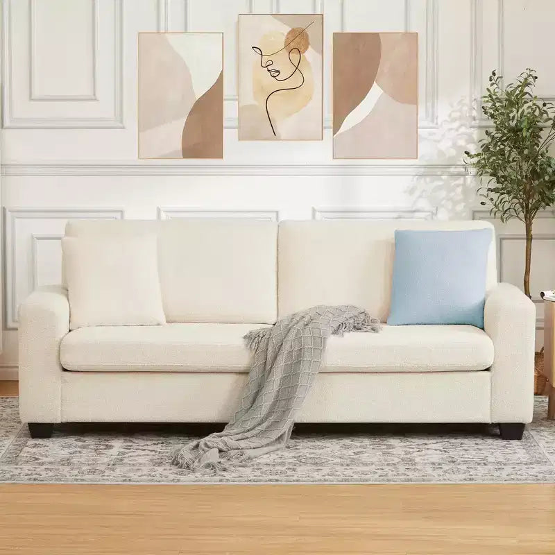 83 Teddy Velvet Handmade Ergonomic 3-Seat Sofa with 850 lb Support, Removable Cushion & Wide Armrests for Living Room Bedroom and Apartment