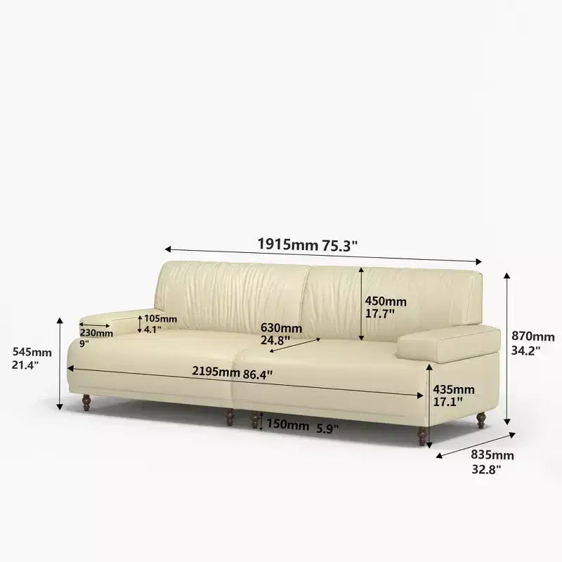 Gaoyangjiaju 86.4 Inch Leather Sofa with Solid Wood Frame