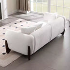 Mid Century Modern Sofa with Lamb Wool Fabric, Upholstered Living Room Sofa with Waist Cushion, Reading Sofa for Bedroom Sunroom