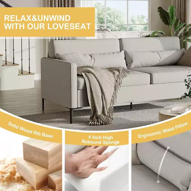 80 in Comfy Couch, 3 Seater Sofa with Metal Legs, Deep Seat Sofa with Grey Linen Fabric Modern Sofa Couch for Living Room, Apparment, Office