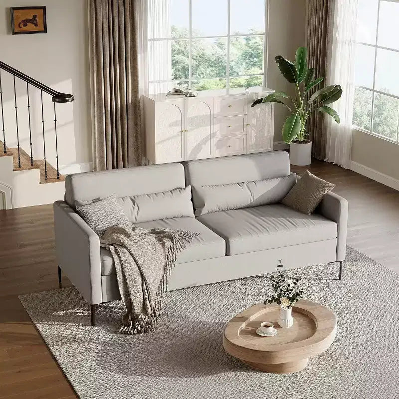 80 in Comfy Couch, 3 Seater Sofa with Metal Legs, Deep Seat Sofa with Grey Linen Fabric Modern Sofa Couch for Living Room, Apparment, Office