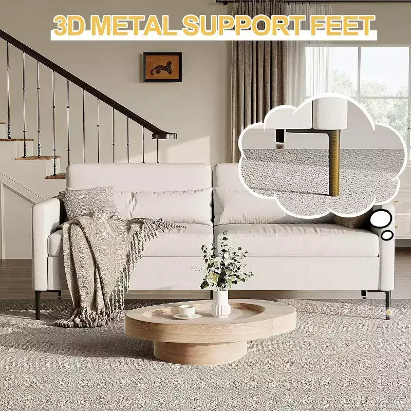 80 in Comfy Couch, 3 Seater Sofa with Metal Legs, Deep Seat Sofa with Grey Linen Fabric Modern Sofa Couch for Living Room, Apparment, Office