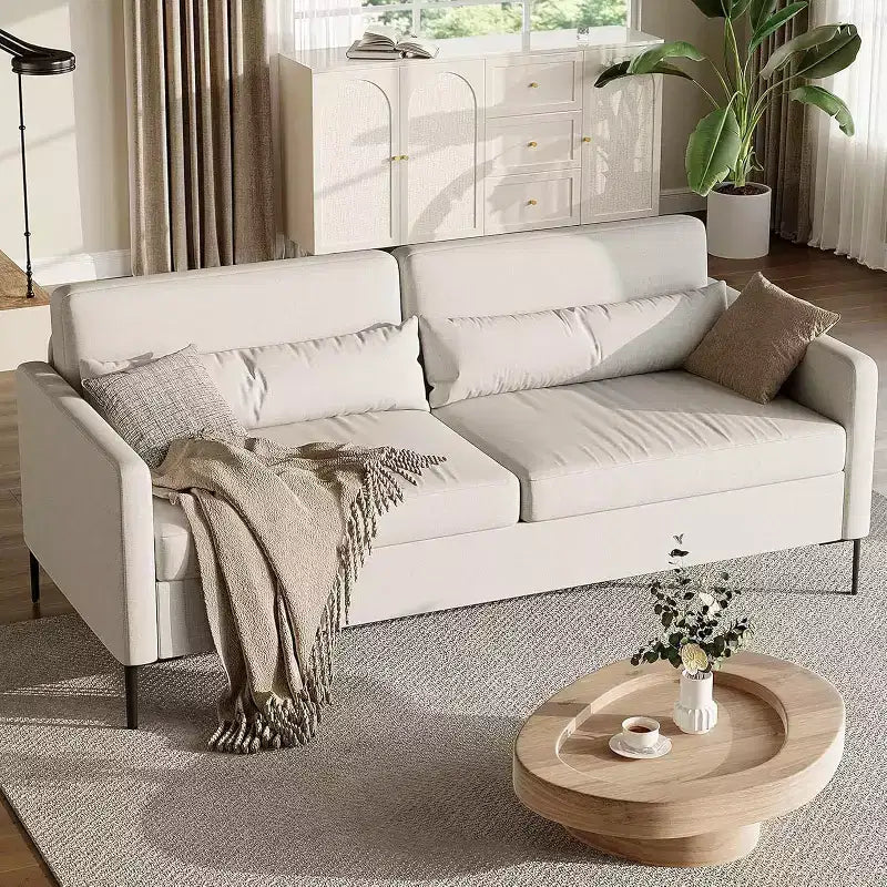 80 in Comfy Couch, 3 Seater Sofa with Metal Legs, Deep Seat Sofa with Grey Linen Fabric Modern Sofa Couch for Living Room, Apparment, Office