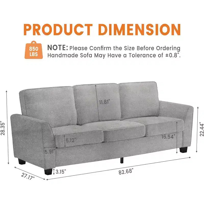 Canapé 3 places surdimensionné moderne en chenille de 211 cm, causeuse profonde et confortable, canapé douillet lavable pour la maison, le bureau ou l'appartement