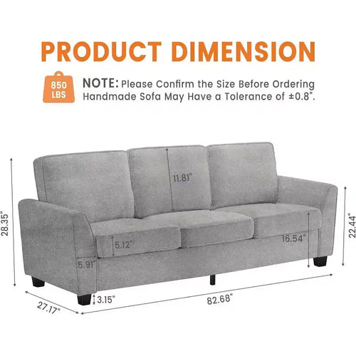 3 Seater Sofa Couch Oversized Modern Chenille 83 Inch Couch, Comfy Deep Seat Lounge Loveseat, Washable Cozy Cloud Sofa for Home Office Apartment