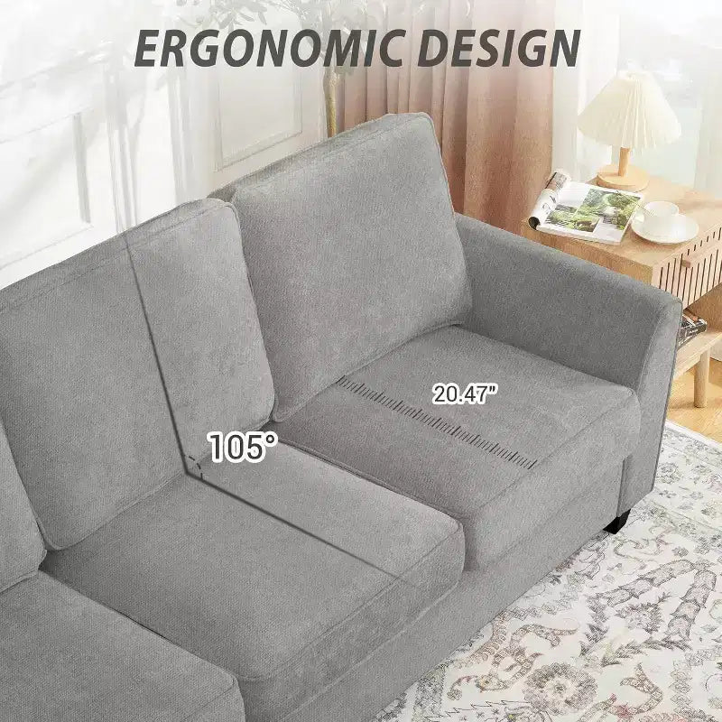 Canapé 3 places surdimensionné moderne en chenille de 211 cm, causeuse profonde et confortable, canapé douillet lavable pour la maison, le bureau ou l'appartement