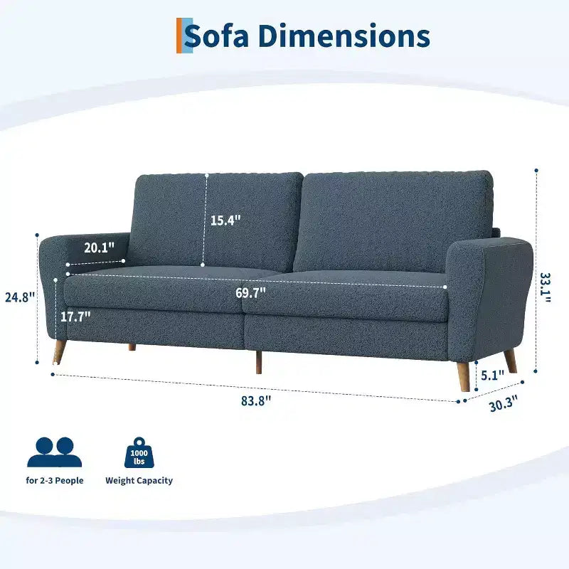 Canapé 84 po, Canapé 3 places pour Salon, Causeuse Moderne, Canapé Bouclé avec Assises Profondes et Accoudoirs Larges, Pieds en Bois, Montage Facile pour la Maison