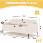Acekool 3-Seater Sofa for Living Room, Modern Linen Upholstery Couch with Metal Frame, Spacious and Supportive