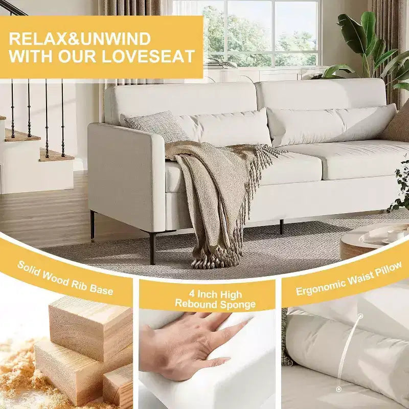 Acekool 3-Seater Sofa for Living Room, Modern Linen Upholstery Couch with Metal Frame, Spacious and Supportive