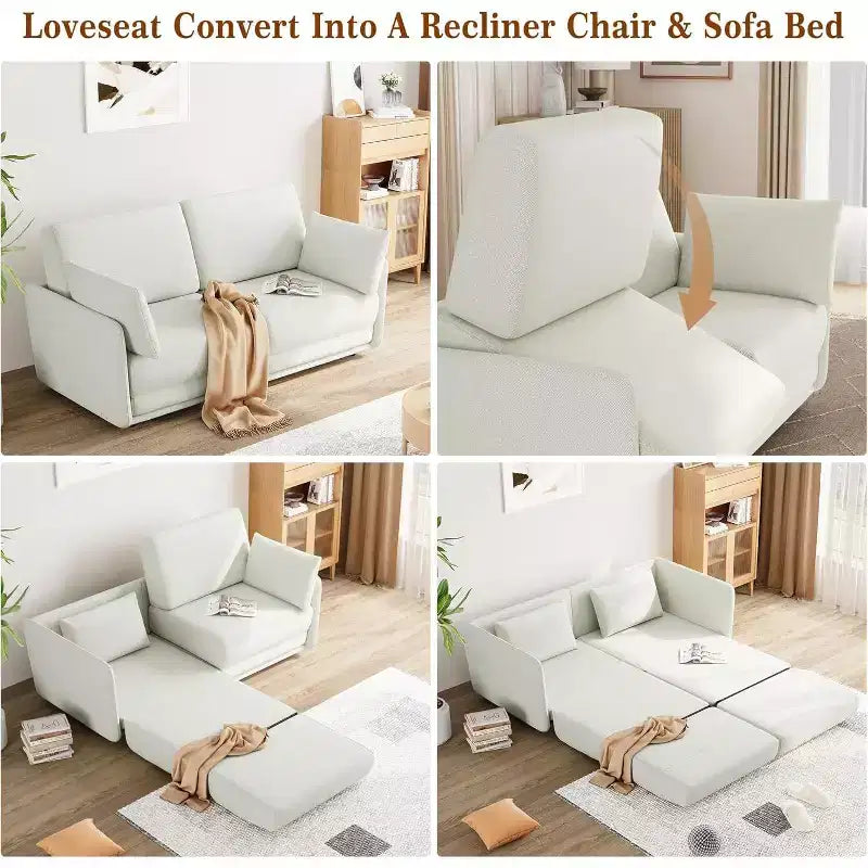 Canapé convertible Acekool, canapé-lit escamotable Queen Size de 66 pouces avec coussin épais pour salon, chambre à coucher, appartement, beige