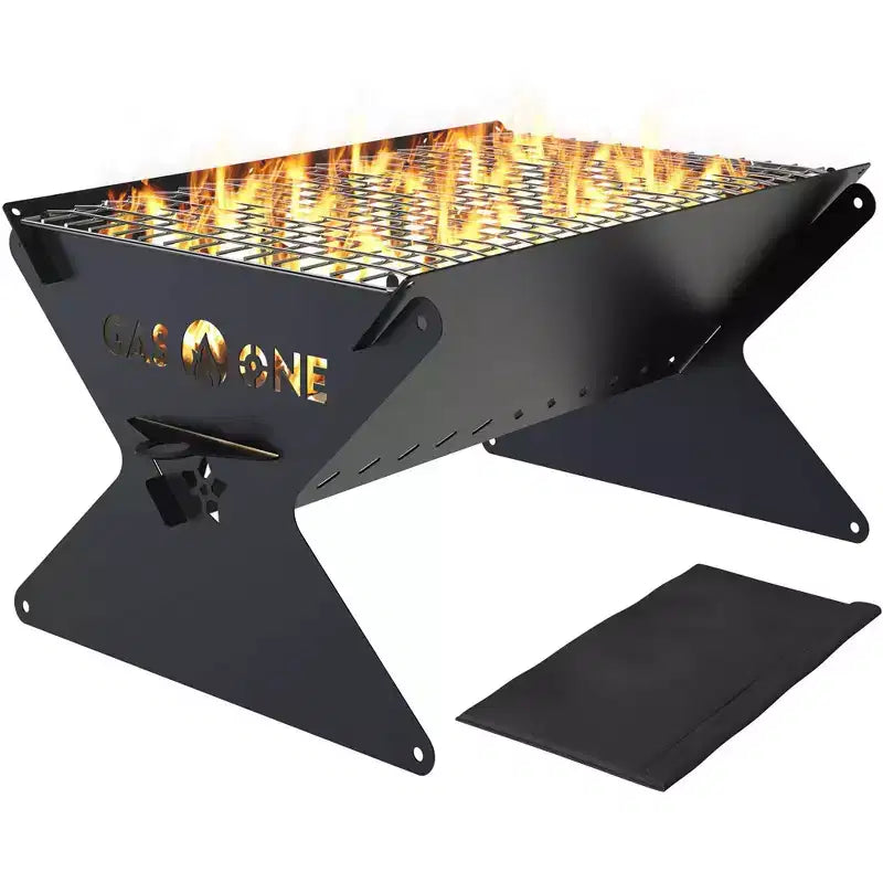GasOne 15-inch Portable Charcoal Grill - Foldable BBQ Grill - Camping Grills for Backyard, Bonfire, Patio - Heavy-Duty Portable Fire Pit