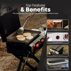 GasOne 2 Burner Flat Top Gas Grill with Lid  Auto Ignition Propane  Premium Stainless Steel Body with Pre Season Griddle, Oil Drip Tray
