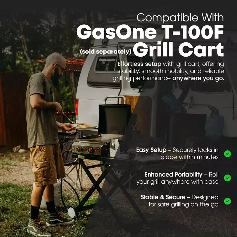 GasOne 2 Burner Flat Top Gas Grill with Lid  Auto Ignition Propane  Premium Stainless Steel Body with Pre Season Griddle, Oil Drip Tray